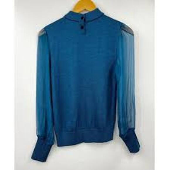 TORY BURCH Abitha Sweater Top GORGEOUS COLOR Sheer Silk Sleeves Wool M Medium - Picture 3 of 5